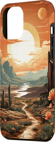 Vista 2 de iPhone 12 Pro Max Abstract Mountains Cactus Desert Landscape en funda terracota