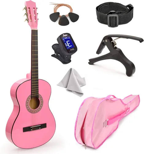 Vista 9 de Guitarra de madera para zurdos de 30 pulgadas con estuche y accesorios para niños, niñas, niños, adolescentes, principiantes (30 pulgadas, negro)