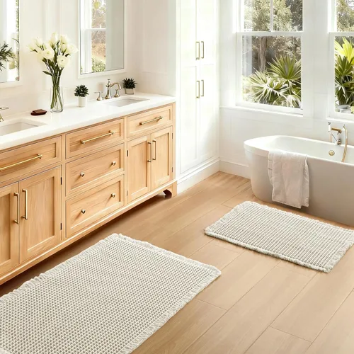 Vista 13 de JIUZHEN Tapete de Baño Mejorado con Diseño de Gofre Súper Absorbente Tapetes de Baño Antideslizantes Alfombras de Baño Lavables a Máquina de Secado