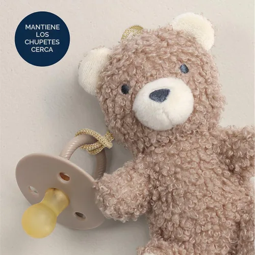 Vista 6 de Itzy Ritzy Juego de Chupete y Lovey - Chupete de goma natural con lovey de animal de peluche - Soporte de chupete de oso de peluche desmontable