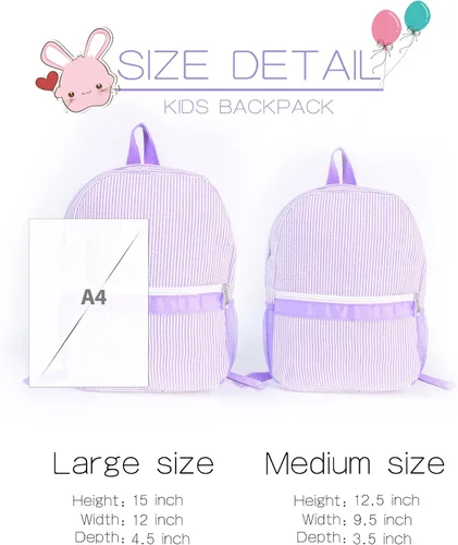 Vista 2 de MT WORLD Mochila personalizada para niños pequeños, mochila de sirsaca para niños, mochila con monograma, Púrpura, Nombre