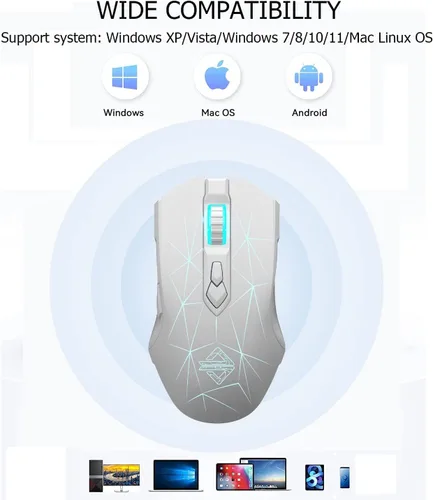 Vista 9 de AJ52PRO Ratón inalámbrico con cable Bluetooth para juegos con retroiluminación LED RGB ajustable 10000DPI ergonómico 7 botones programables