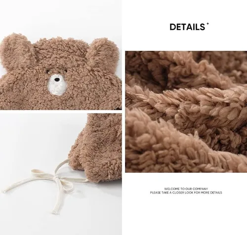 Vista 3 de Lindo sombrero de oreja de oso kawaii estético, gorro de invierno suave y cálido para mujer