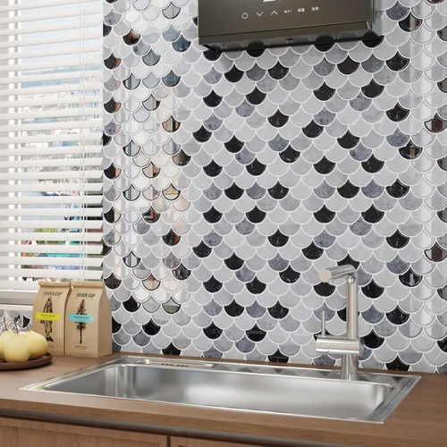 Vista 3 de CRE8TIVE 4 hojas de azulejos adhesivos para salpicaduras de cocina, azulejos adhesivos para salpicaduras en muro de 12 x 12 pulgadas, azulejos