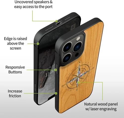 Vista 6 de Carveit Funda protectora de madera de diseñador para iPhone 13 Pro Max, funda magnética [grabado de madera e incrustaciones de carcasa] compatible