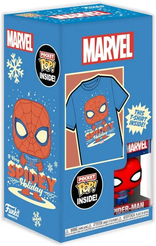 Vista 2 de Funko Pocket Pop! & Tee Marvel-Holiday Spiderman - Spider-Man - S - (S) - Marvel Comics - Camiseta - Ropa con minifigura de vinilo coleccionable