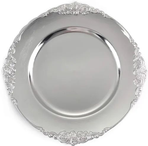 Vista 7 de Tiger Chef Platos Base Redondos Vintage Gris Antiguo para Platos, Platos Base de Recepción de Boda para Configuraciones de Mesa, Platos Base