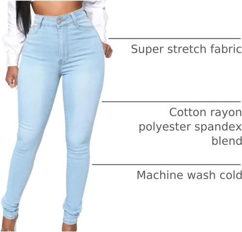 Vista 53 de KUNMI - Pantalones de mezclilla clásicos de cintura alta para mujer, elásticos, con efecto de levantamiento de glúteos, ajustados