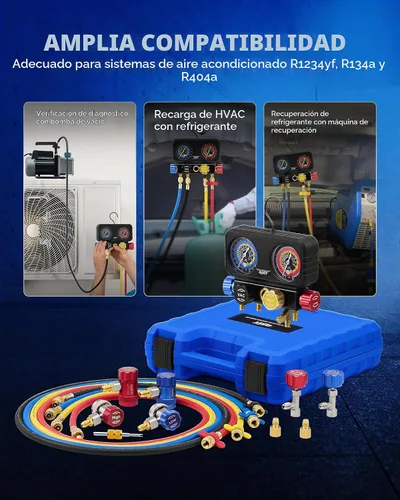 Vista 5 de Orion Motor Tech - Medidores de AC, juego de manómetro de colector de 4 vías para refrigerante R1234yf R134a R404a, juego de medidores automotrices