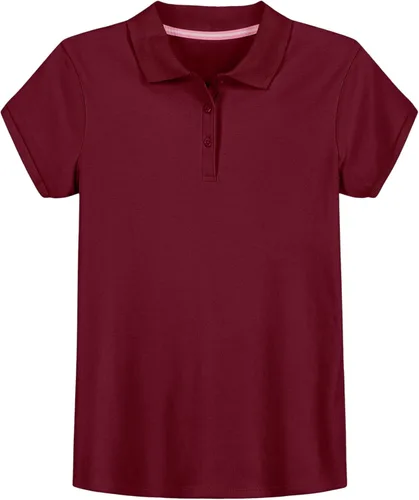 Vista 4 de IZOD - Camiseta de manga corta para uniforme escolar de niñas, cierre de botones, tejido entrelazado cómodo y suave
