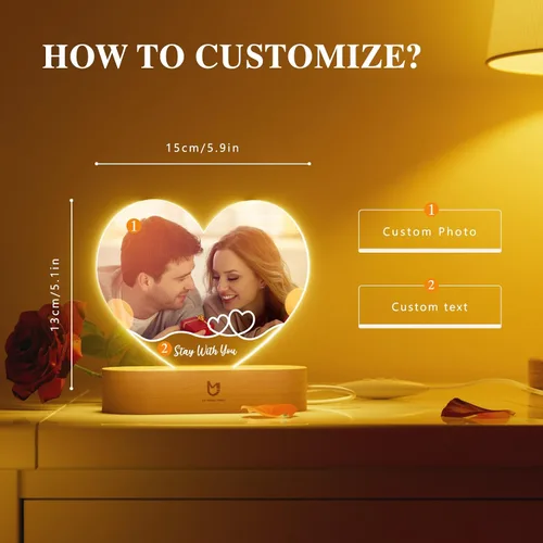 Vista 3 de Bemaystar Regalos personalizados con luz nocturna, lámpara de amor, regalos personalizados para mujeres, hombres, parejas, aniversario de San