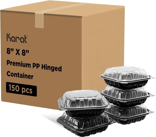 Vista 15 de Karat Contenedor con Bisagras de PP Premium [300 ct], Contenedores de Comida para Llevar - Caja (6"x6", 1 compartimento)