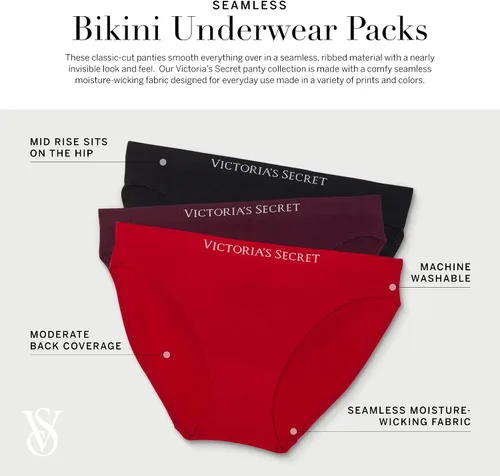 Vista 4 de Victoria's Secret Paquete de bragas de bikini sin costuras, ropa interior para mujer (XS-XXL)