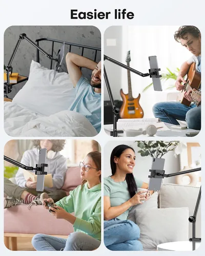 Vista 7 de OMOTON Soporte ajustable para tablet de escritorio, soporte para tablet para iPad, soporte de teléfono para cama con rotación de 360°, se adapta a
