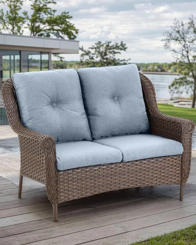 Vista 2 de Sofá de mimbre para patio, sofá de mimbre para exteriores, resistente para todo tipo de clima, sofás para 2 personas con respaldo alto y cómodos