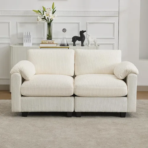 Vista 44 de Sofá modular de 61 pulgadas con otomana, asiento extra profundo para sala de estar, sofá de asiento profundo de pana con almohadas para Beige