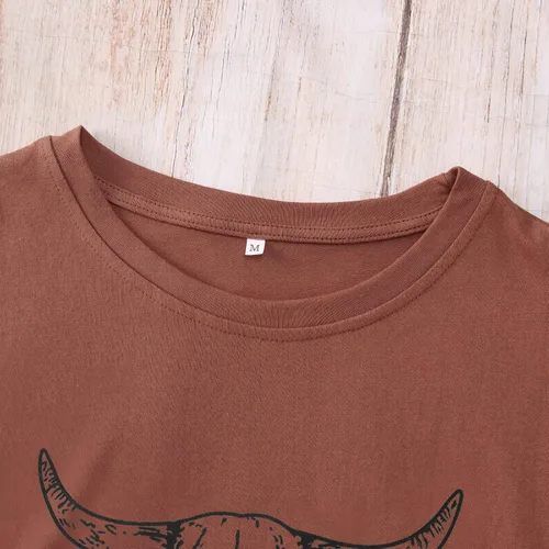 Vista 5 de IZYJOY Camiseta para mujer, estilo bohemio, con estampado de calavera de vaca occidental, con diseño de calavera, color rojo y rojo