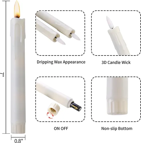 Vista 3 de YBU Velas cónicas sin llama con control remoto de 7 pulgadas, velas LED con temporizador de luz parpadeante, atenuador, velas de ventana a
