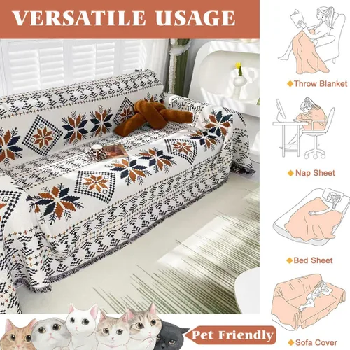 Vista 5 de VOPHIA Funda de sofá de estilo bohemio, reversible, de dos caras, tejida de dos caras, para Navidad, lavable, gruesa y suave, para sala de estar