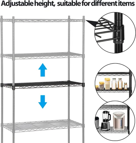 Vista 5 de ZENY Estantería de alambre, organizador de estante de metal ajustable de 5 estantes, estante de alambre resistente, estantería de almacenamiento