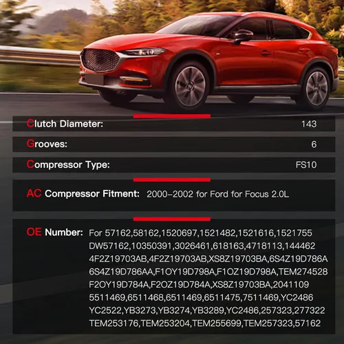 Vista 2 de cciyu Embrague del compresor del aire acondicionado para Ford Focus 2.0L 2000-2002 Asamblea de compresores de reparación de automóviles 57162 58162