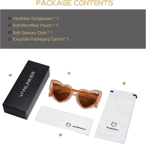 Vista 5 de VANLINKER Gafas de sol con forma de corazón para mujer, estilo retro, para fiesta, VL9604