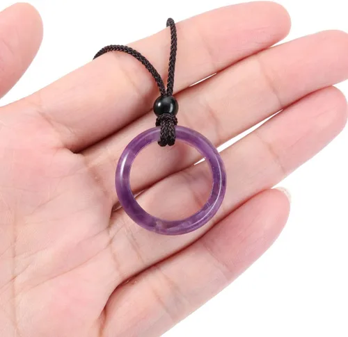 Vista 5 de PESOENTH Collar con colgante de cristal curativo para mujer, cristales de amatista púrpura natural, piedras preciosas de cuarzo, collar de cordón