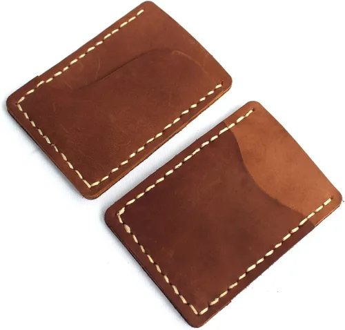 Vista 7 de Hand-made front pocket card holder, leather minimalist card, ultra-thin wallet, credit card holder, 3 card slots