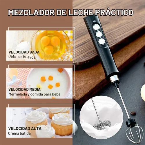 Vista 2 de atolla Espumador de leche 3 en 1 de mano con base de carga, 3 velocidades