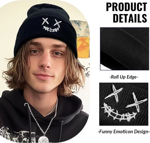 Vista 6 de Croogo Gorros de invierno para mujer, elásticos, cálidos, con diseño de calavera, gorro de cable con puños, gorras de esquí de acrílico