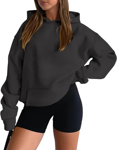 Vista 53 de onlypuff Sudadera casual con capucha para mujer, de manga larga, con bolsillo de canguro, hombro caído