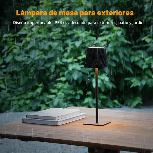 Vista 6 de LUTEC Paquete de 2 lámparas de mesa inalámbricas, lámpara de escritorio a batería recargable de 6000 mAh, dos alturas ajustables, impermeable, Negro