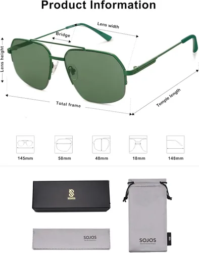 Vista 32 de SOJOS Trendy Aviator Sunglasses Mens Womens Retro Double Bridge Metal Frame Semi-Rimless Shades SJ1191