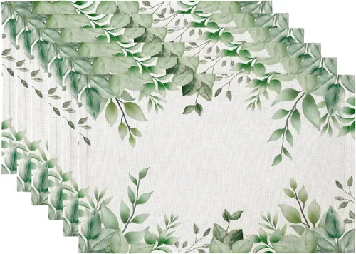 Vista 19 de QIYI Juego de 6 manteles individuales bohemios de 12 x 18 pulgadas, manteles individuales florales de tela de lino para cocina y comedor, manteles