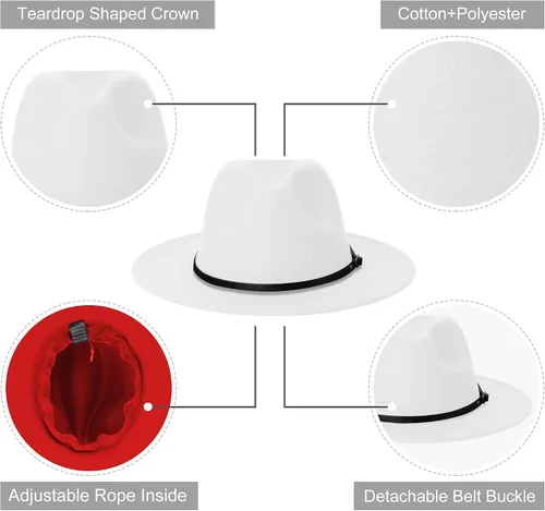 Vista 3 de Sombreros Fedora de ala ancha para mujeres y hombres, sombrero clásico de fieltro de Panamá para hombre, sombrero de vestir de dos tonos con hebilla