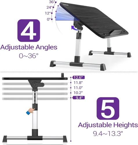Vista 5 de NEARPOW Mesa portátil para laptop, escritorio ajustable en altura y ángulo, plegable para cama, sofá, escritura en el suelo