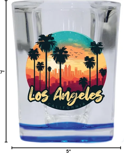 Vista 2 de Los Angeles California Souvenir - Vaso de chupito cuadrado de 2.5 onzas, base azul C