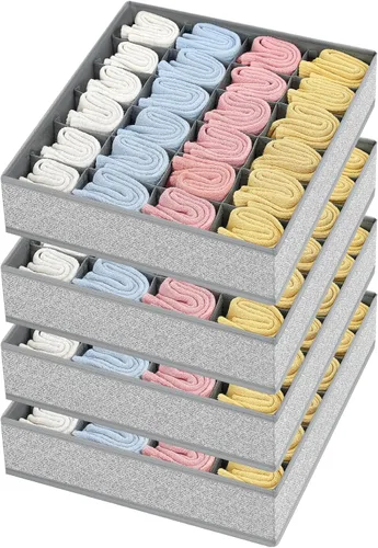 Vista 26 de Joyoldelf Organizador de cajones para calcetines, organizador de ropa interior, organizador de 16 celdas de tela, cajas de almacenamiento para Beige