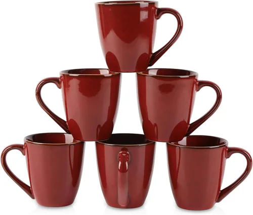 Vista 9 de vicrays Juego de tazas de café, 12 onzas, juego de 6, tazas de cerámica para hombres y mujeres, tazas esmaltadas únicas con asa para café, té