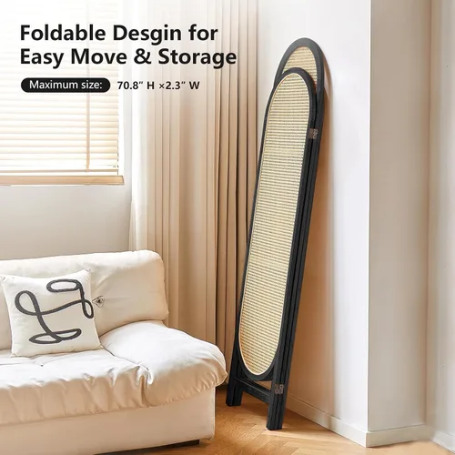 Vista 3 de 3 Panel Rattan Room Divider, Arched Room Divider Screen, Black