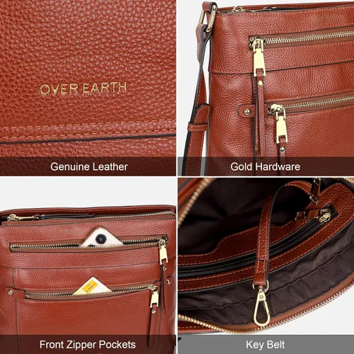 Vista 7 de Over Earth Bolsos cruzados para mujer de cuero con múltiples bolsillos
