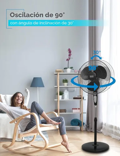 Vista 5 de BLACK+DECKER Ventilador de pie de 18 pulgadas con base de pedestal, ventilador de pedestal ajustable en altura con control remoto y panel de control