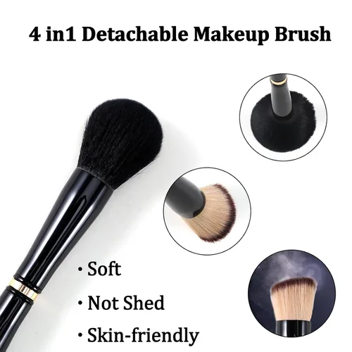 Vista 3 de Ponhey Juego de brochas de maquillaje de viaje 4 en 1, cepillo de maquillaje de viaje desmontable con estuche para base, polvo suelto, corrector