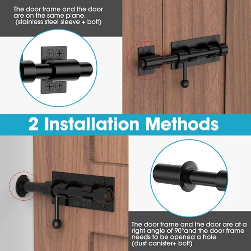 Vista 4 de Cierre de puerta de perno deslizante, hardware de pestillo de perno de barril, cerradura de 16 cm de acero inoxidable 304 resistente y sólida