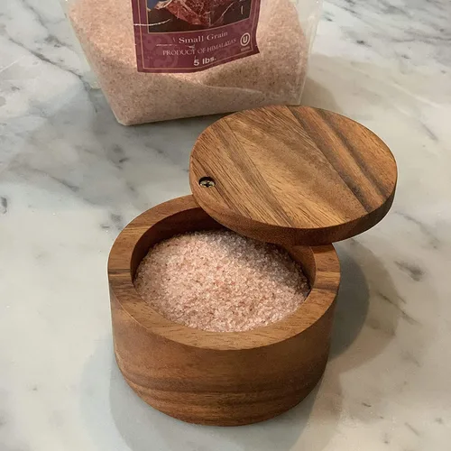 Vista 7 de AnNafi® Caja de madera para bodega con cubierta giratoria Caja de especias de bambú para cocina, soporte clásico para sal y pimienta con tapa
