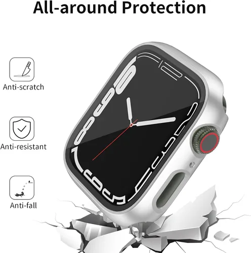 Vista 2 de Funda rígida de policarbonato compatible con Apple Watch Series 7/8/9 de 1.614 pulgadas, carcasa protectora completa con protector de pantalla