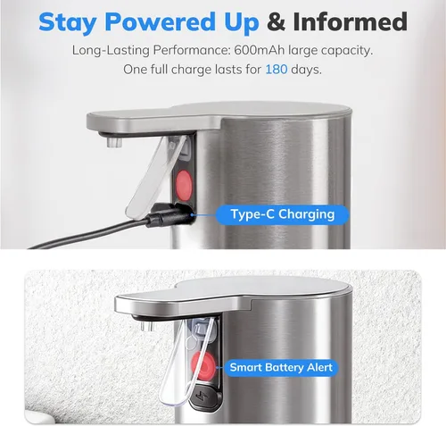 Vista 5 de Umimile Dispensador eléctrico de jabón para platos para cocina y baño, dispensador de jabón líquido de manos de 2 modos, 11.8 onzas recargable