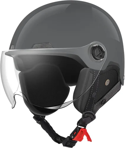 Vista 9 de Casco de motocicleta certificado DOT, estilo alemán, medio casco para bicicleta eléctrica y scooter con gafas parabrisas, casco retro genial