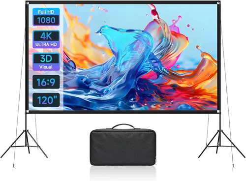 Vista 12 de Pantalla de proyector con soporte, pantalla de proyector portátil de 80 pulgadas para exteriores e interiores, pantalla de proyección ALR de 1.5
