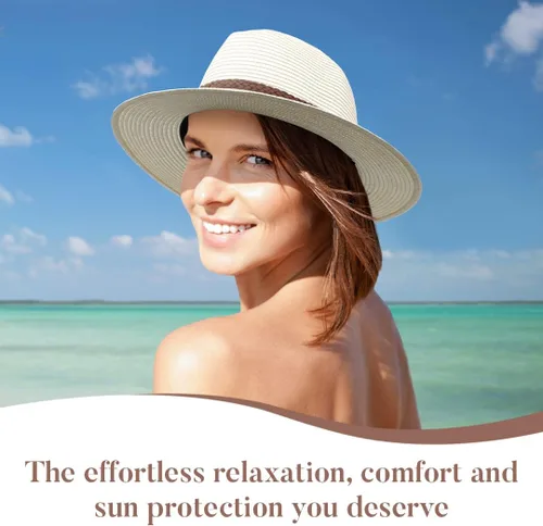 Vista 6 de Funcredible Sombrero Fedora - Sombreros de playa para mujer - Sombreros de paja con lazo y gafas en forma de corazón
